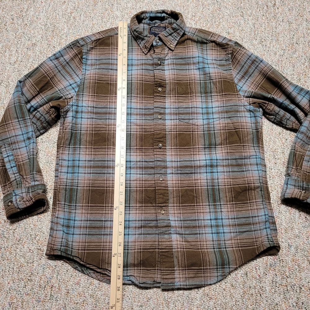 Pendleton Shirt Men Large Brown Blue Plaid Button Down Long Sleeve Hiking Mason - Picture 10 of 15